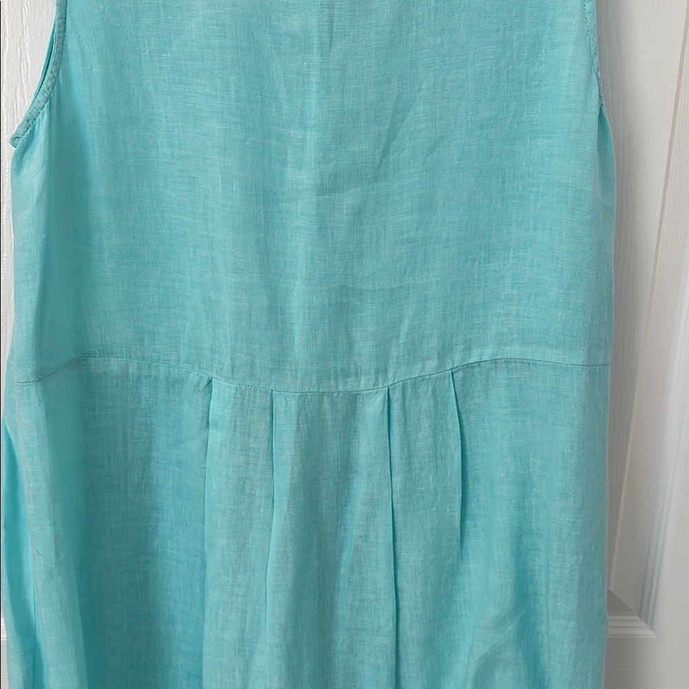 Aqua/Turquoise Linen Sleeveless Midi Sundress Size Small by Eileen Fisher - Picture 6 of 7